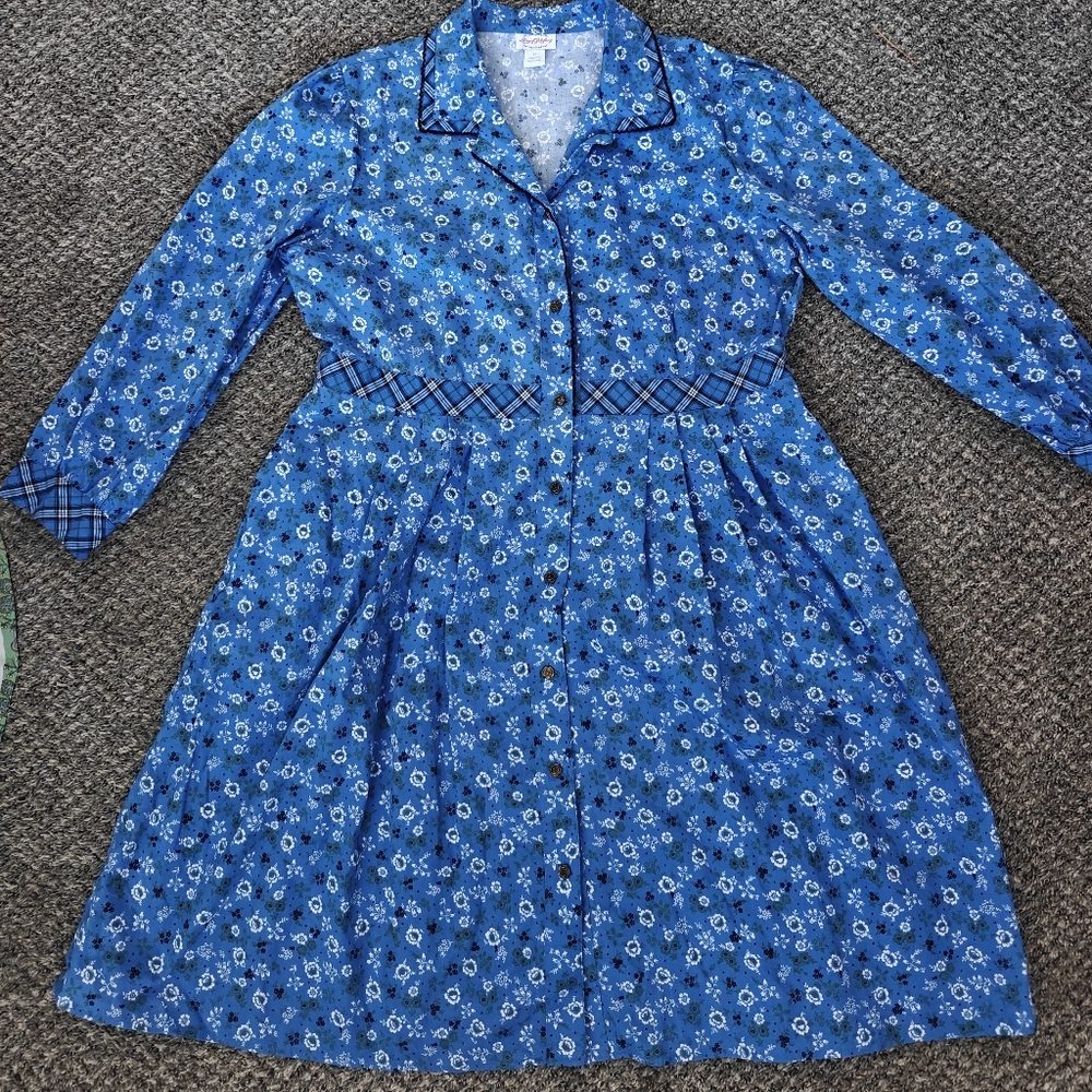 Blue Floral Button-Front Women’s Dress